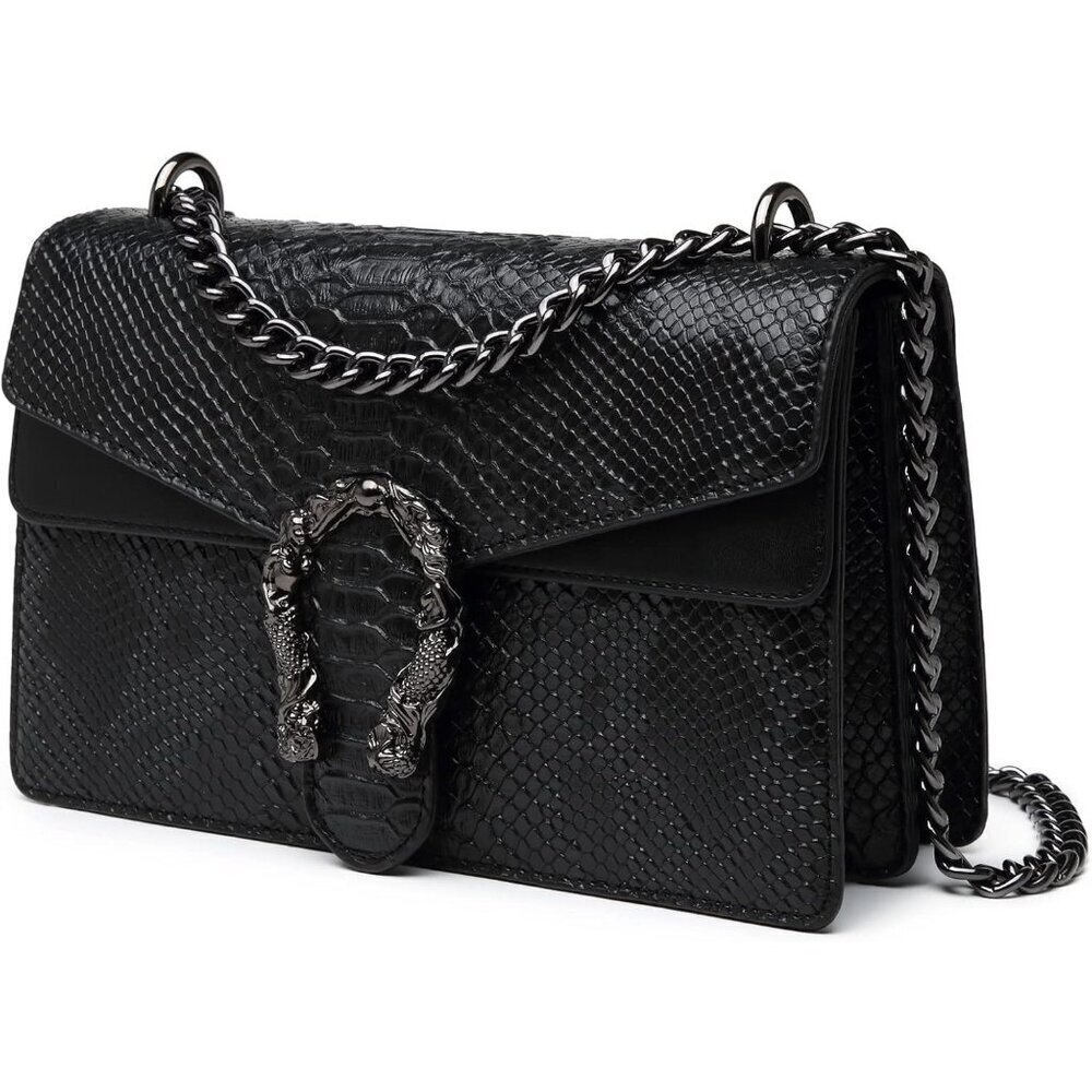 Snake Print Leather Crossbody Bag for Women with Chain Strap and Clutch Style